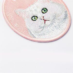 Double-sided white British Longhair cat white cat embroidered pet charm keyring by HACHI TAMA